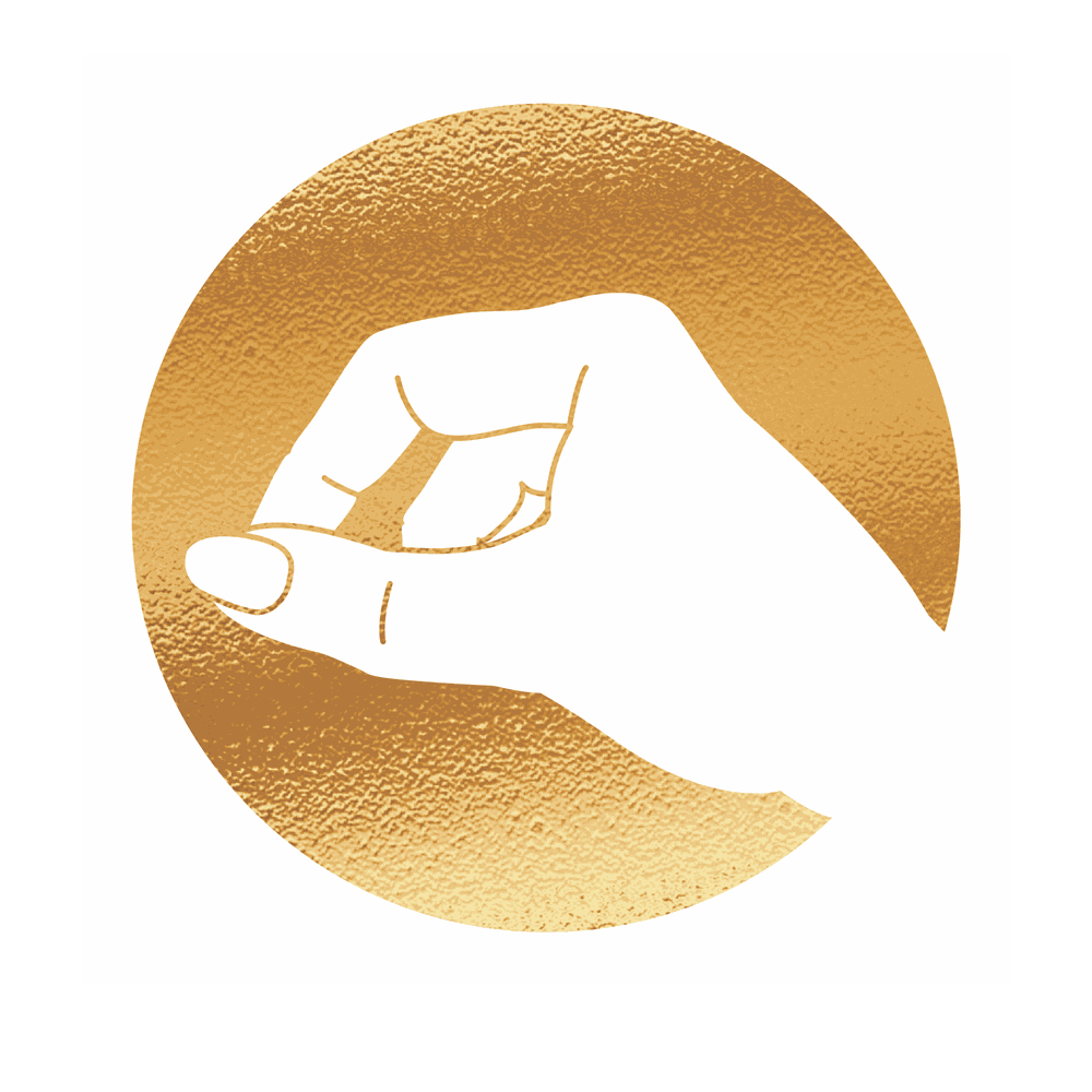 Touch Base emblem: thumb to forefinger in a gold circle